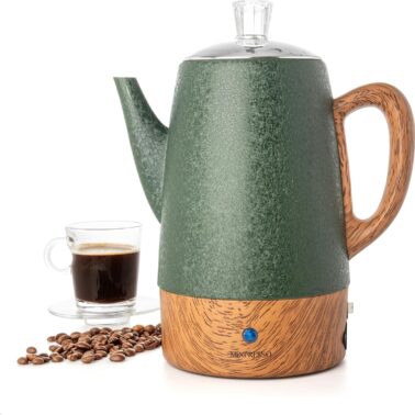 Mixpresso 10 Cup Percolator Coffee Pot Electric, Stainless Steel Coffee Percolator Electric With Keep Warm Function, Classic Perculator Pot With Removable Basket for Home or Office - Shiny Green